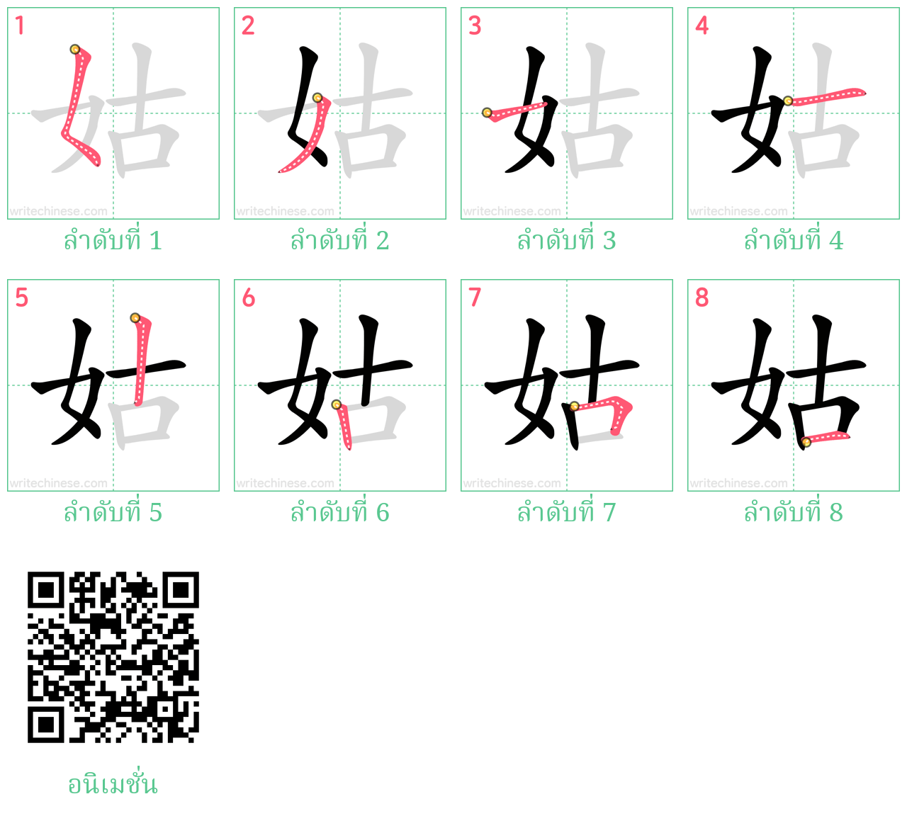 姑 ลำดับการเขียน