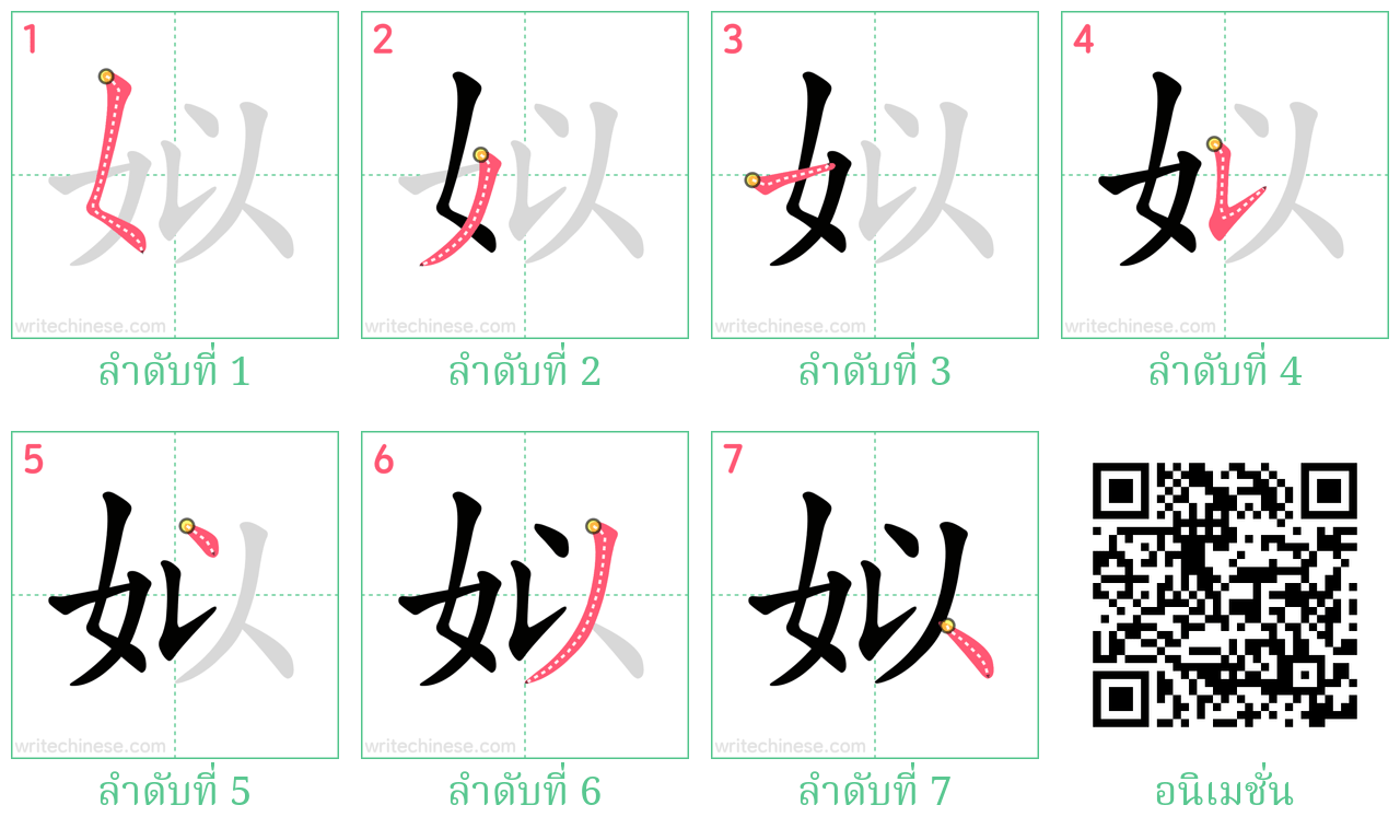 姒 ลำดับการเขียน