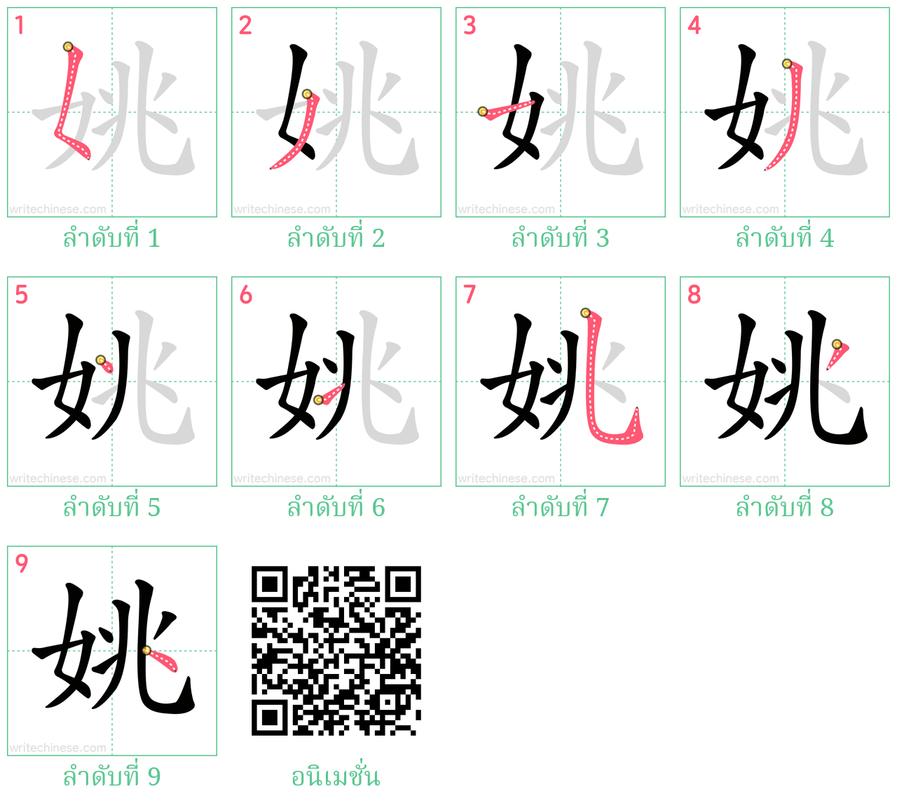 姚 ลำดับการเขียน