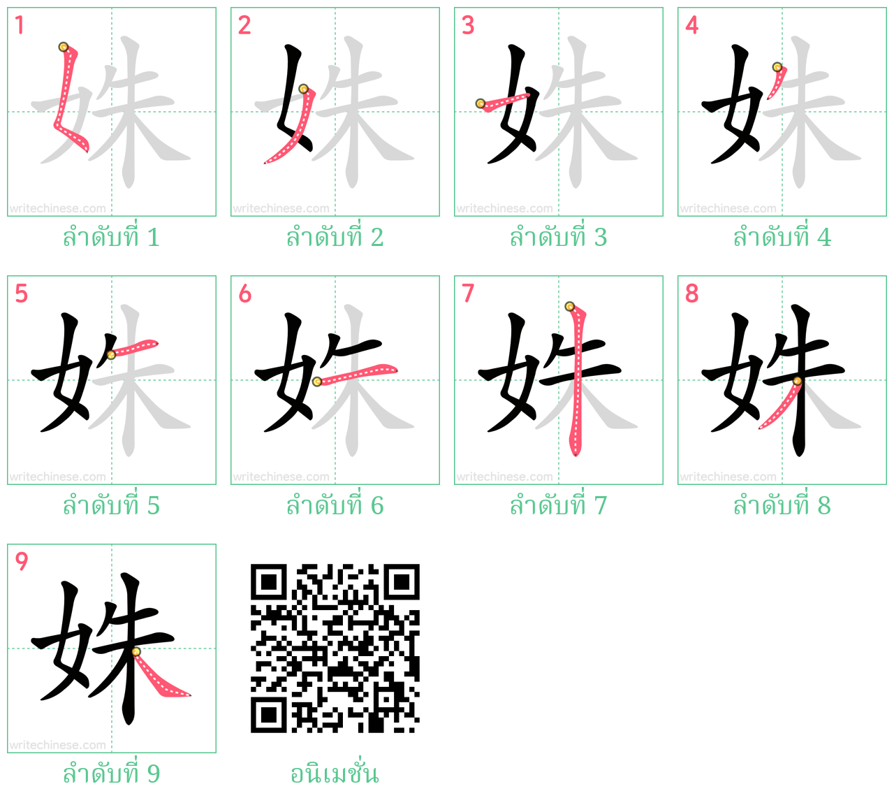 姝 ลำดับการเขียน