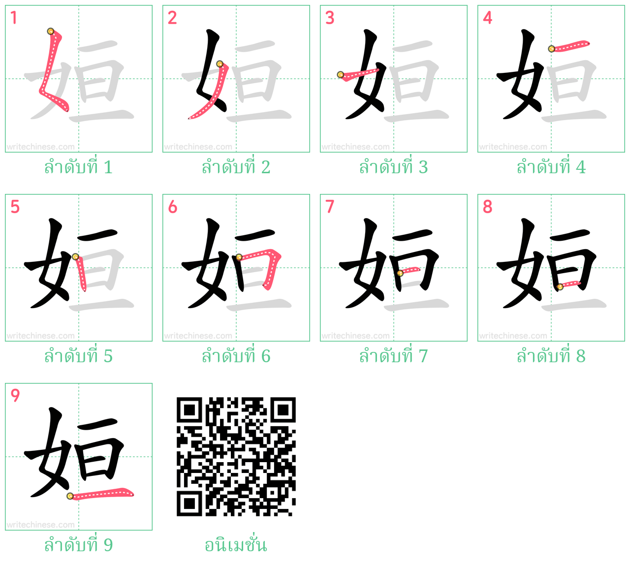 姮 ลำดับการเขียน