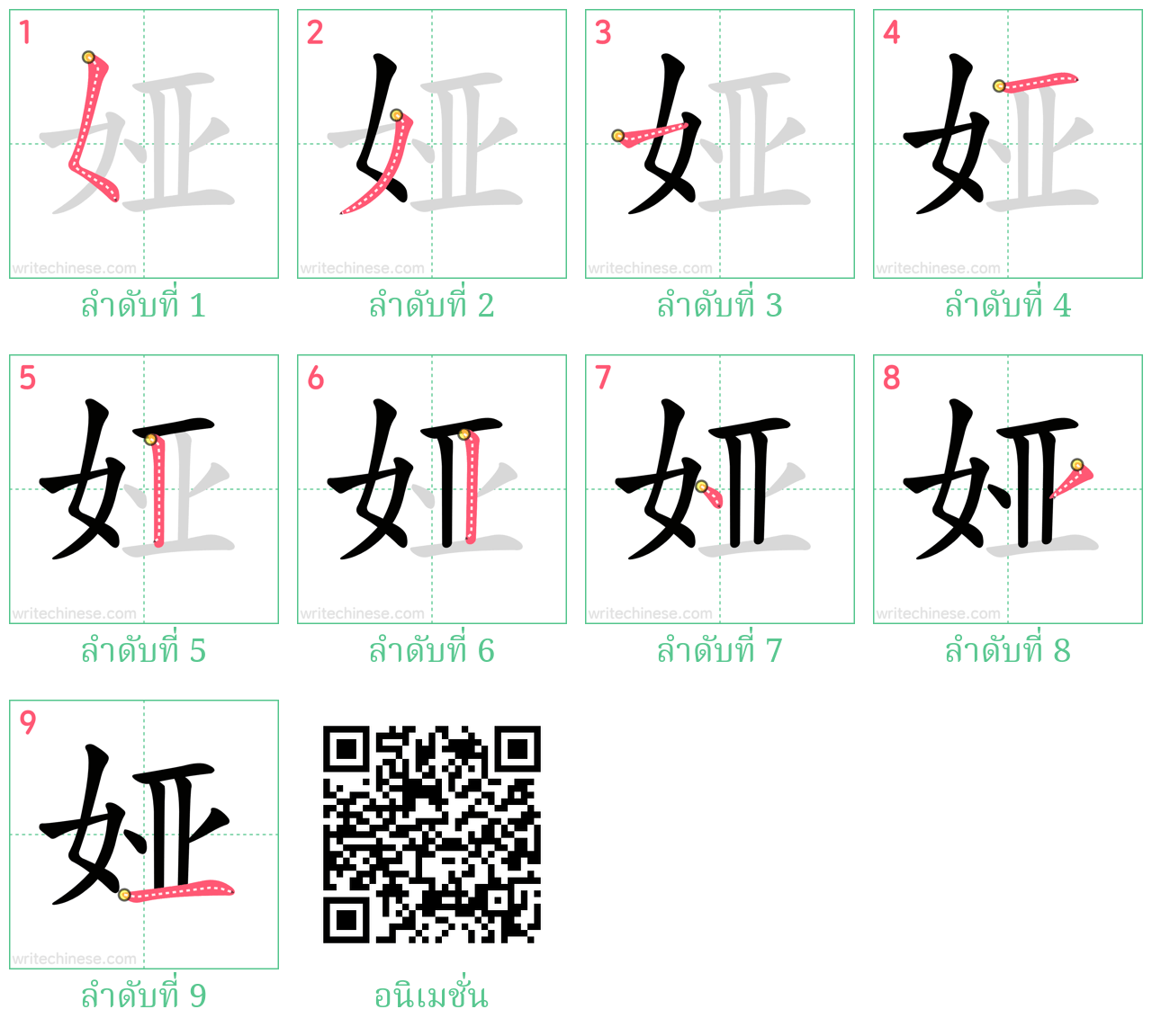 娅 ลำดับการเขียน