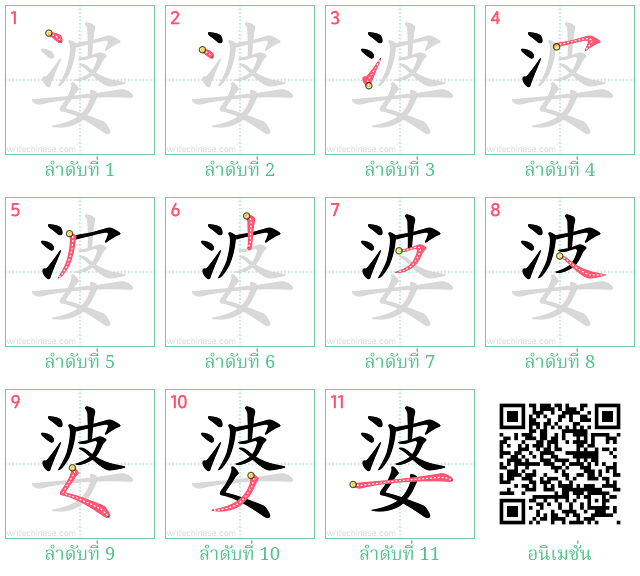 婆 ลำดับการเขียน