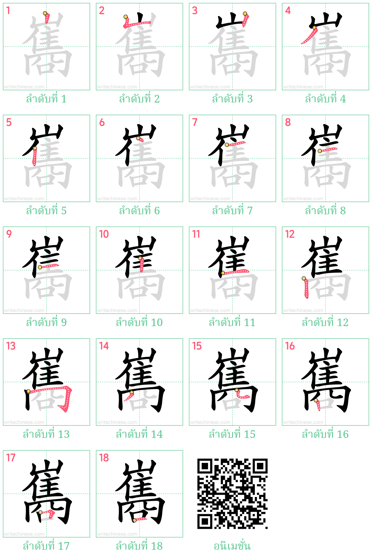 巂 ลำดับการเขียน