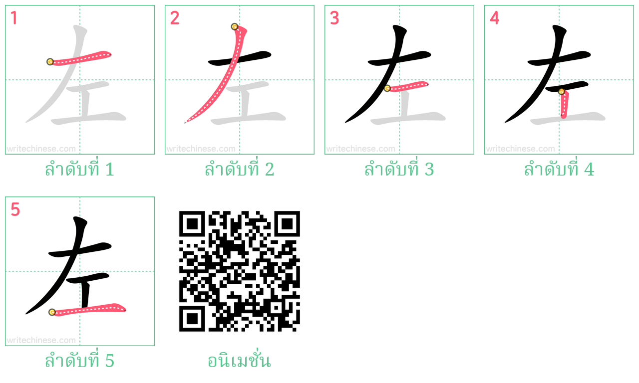 左 ลำดับการเขียน