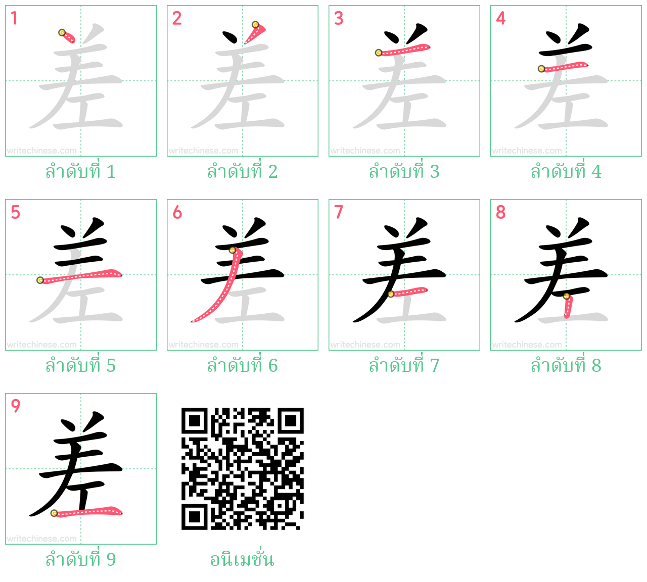 差 ลำดับการเขียน