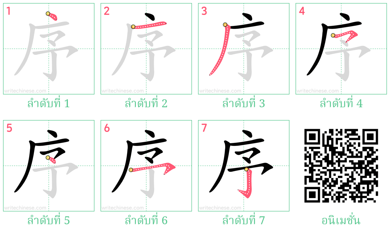 序 ลำดับการเขียน