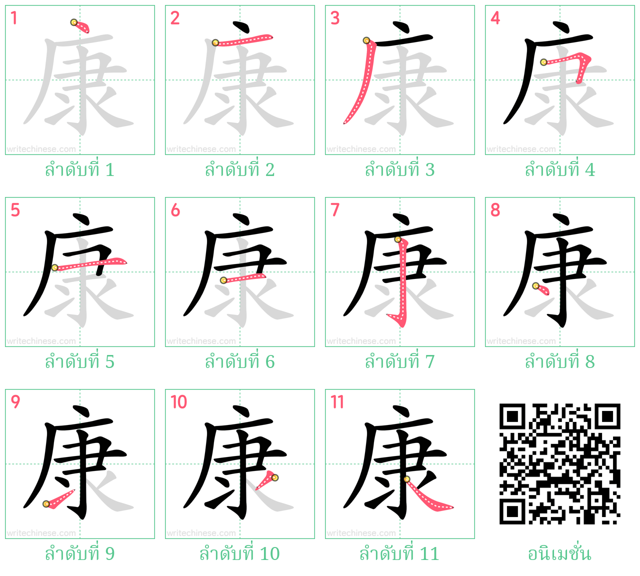 康 ลำดับการเขียน