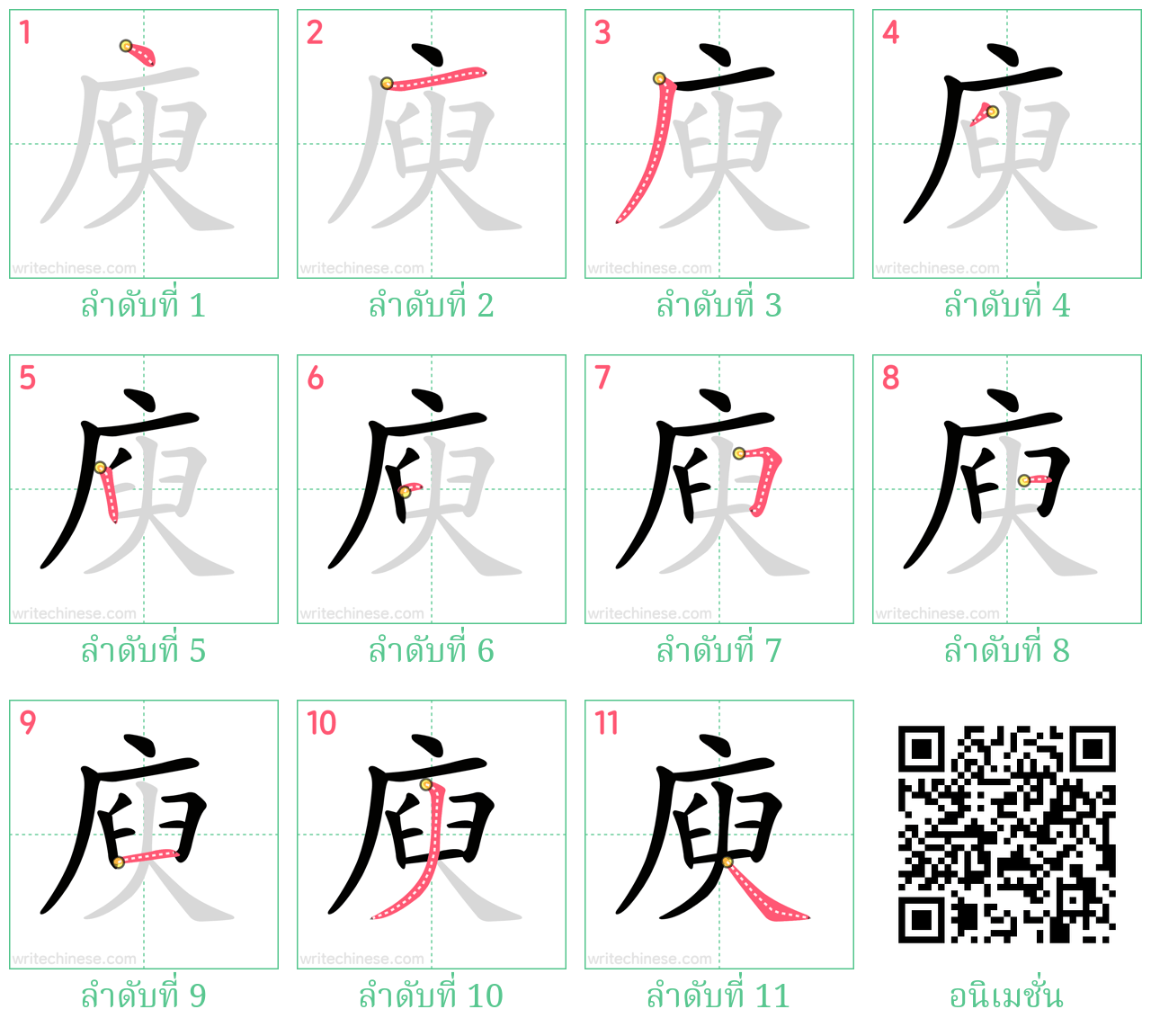 庾 ลำดับการเขียน