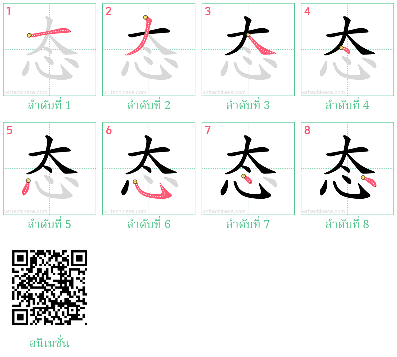 态 ลำดับการเขียน