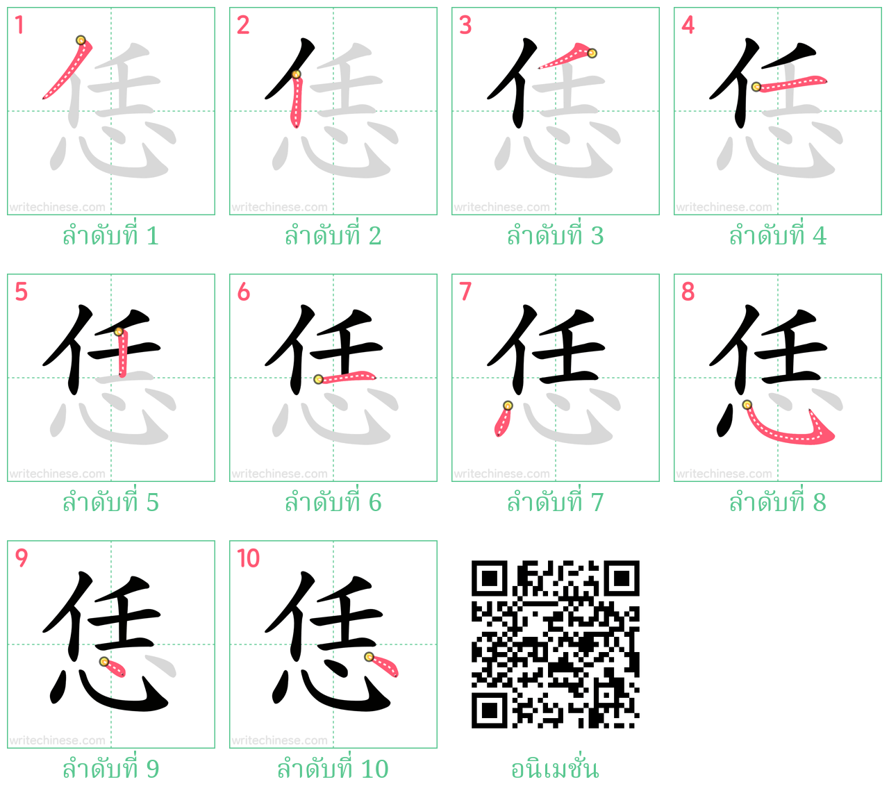 恁 ลำดับการเขียน