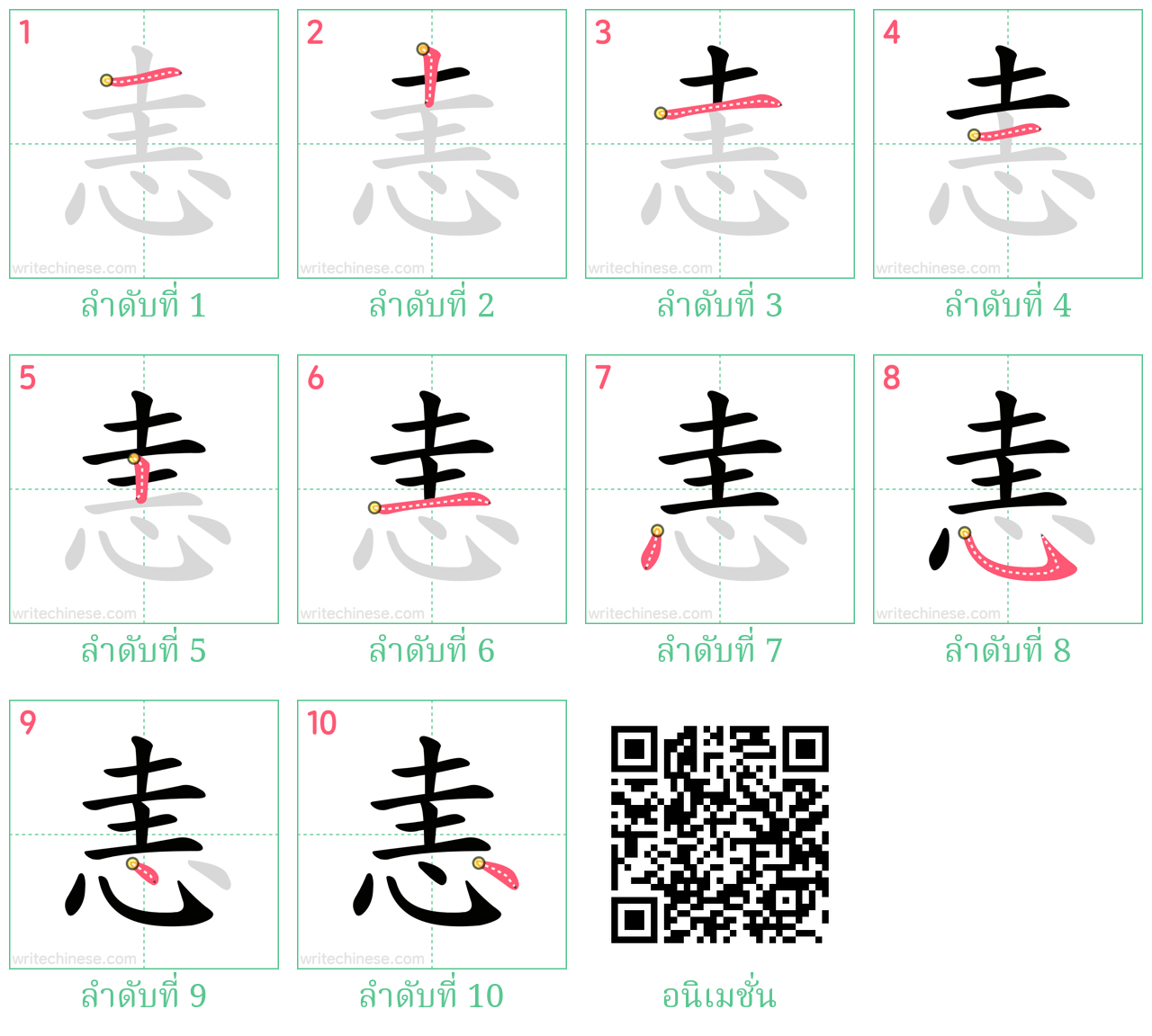 恚 ลำดับการเขียน