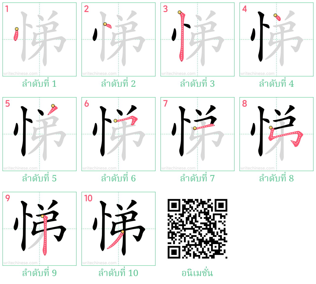 悌 ลำดับการเขียน