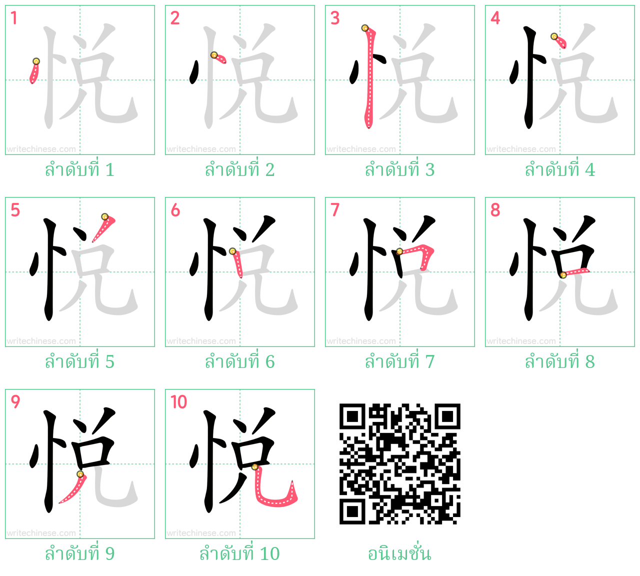 悦 ลำดับการเขียน