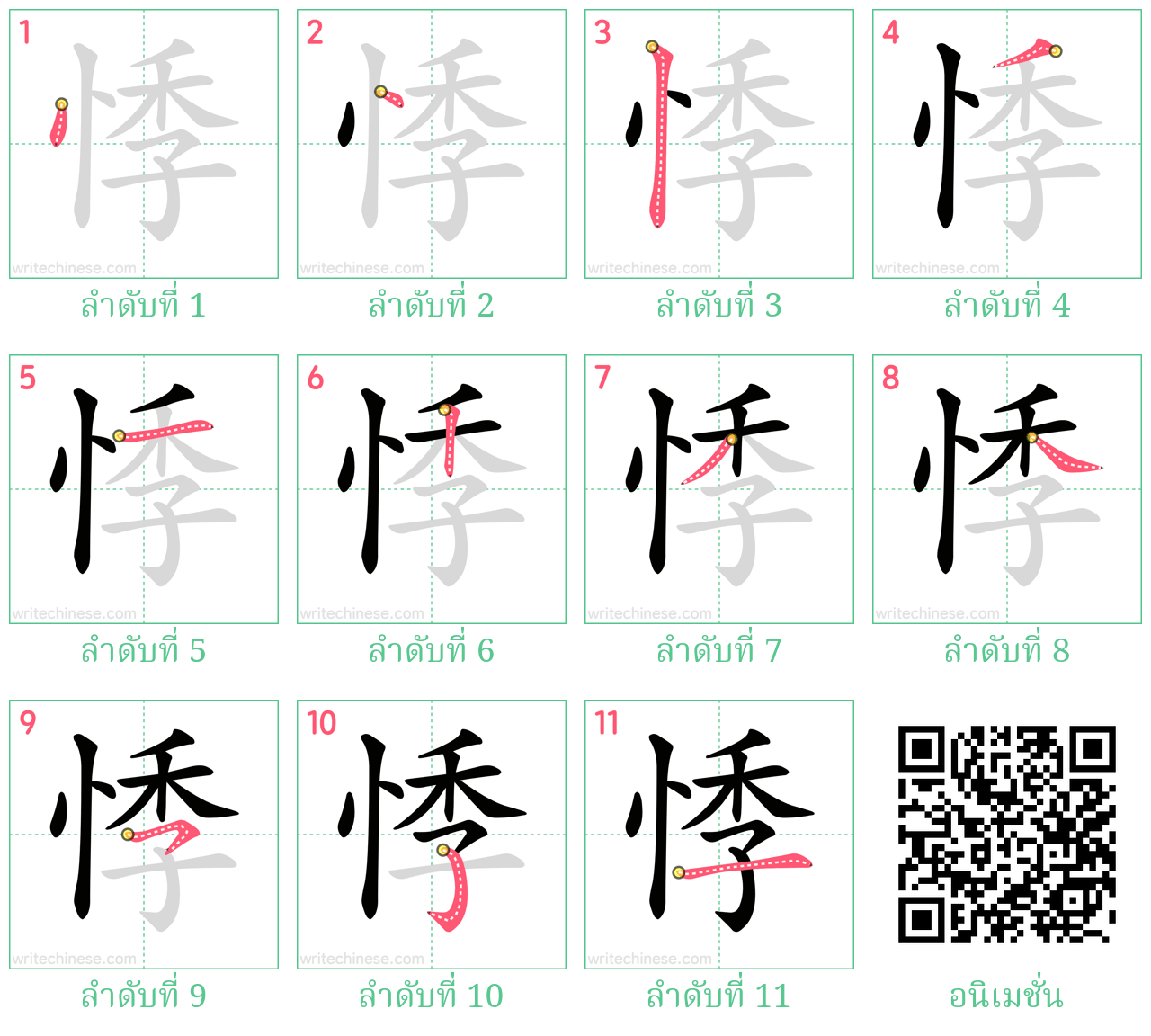 悸 ลำดับการเขียน