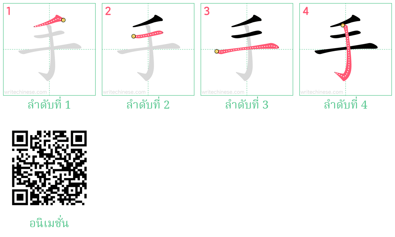 手 ลำดับการเขียน
