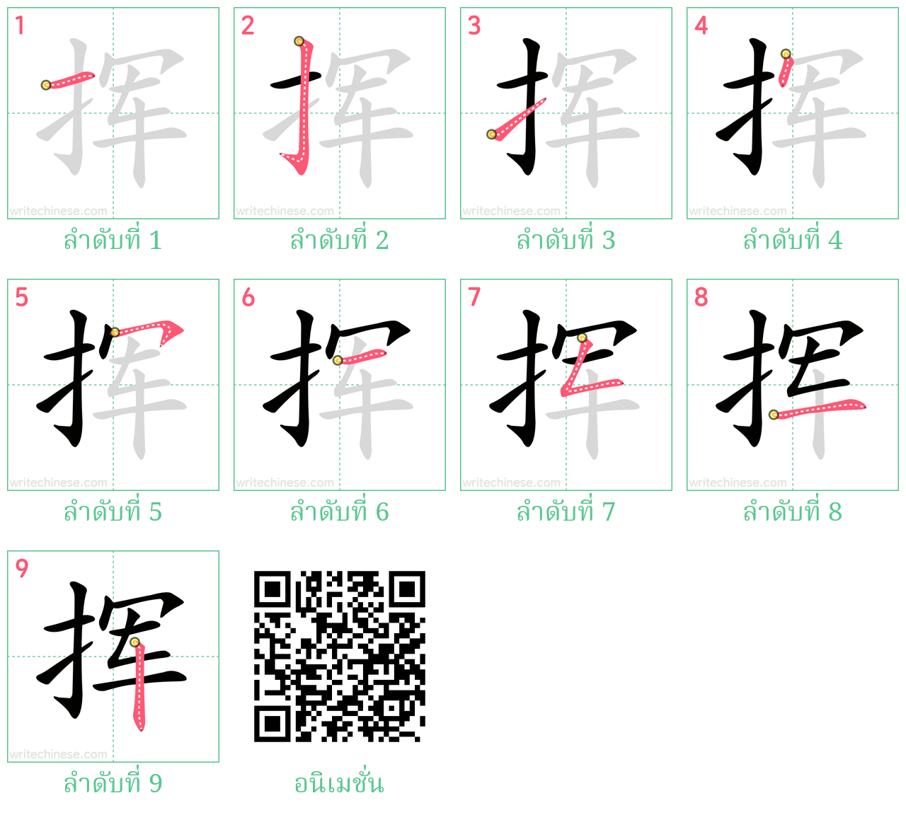 挥 ลำดับการเขียน