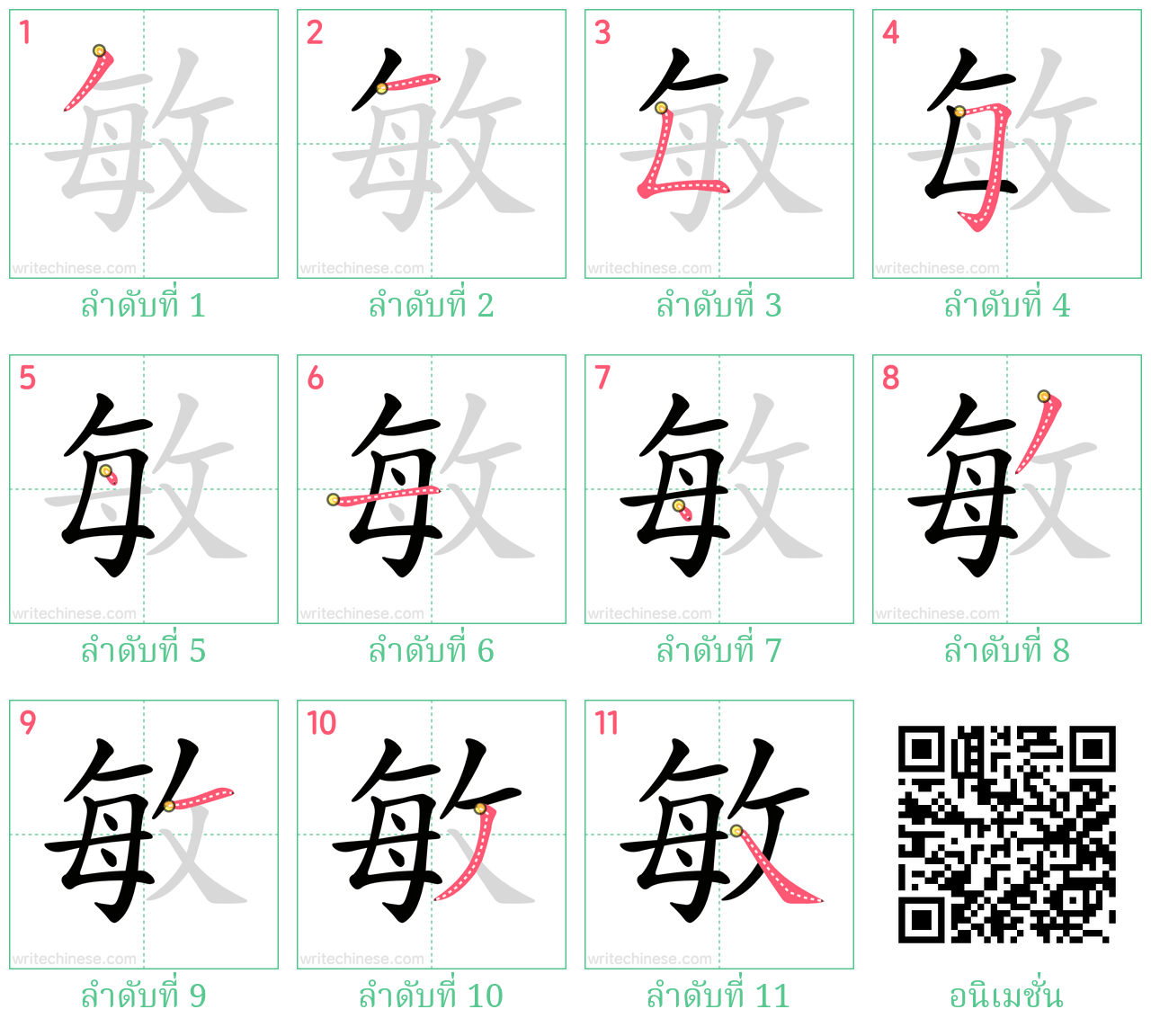 敏 ลำดับการเขียน