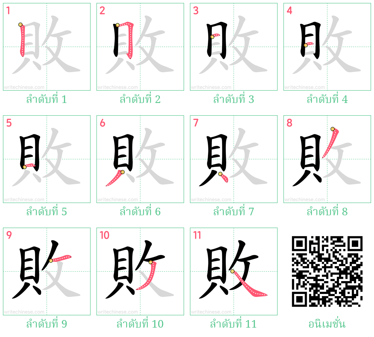 敗 ลำดับการเขียน