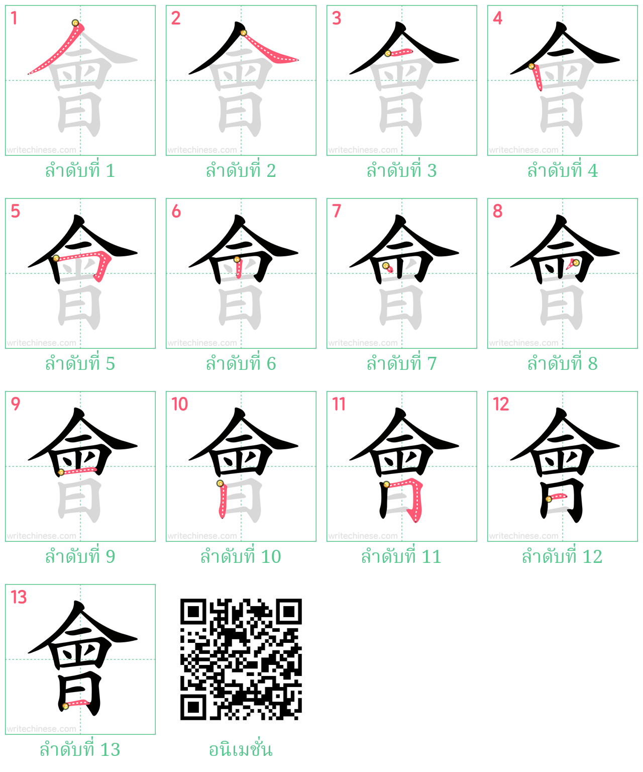 會 ลำดับการเขียน