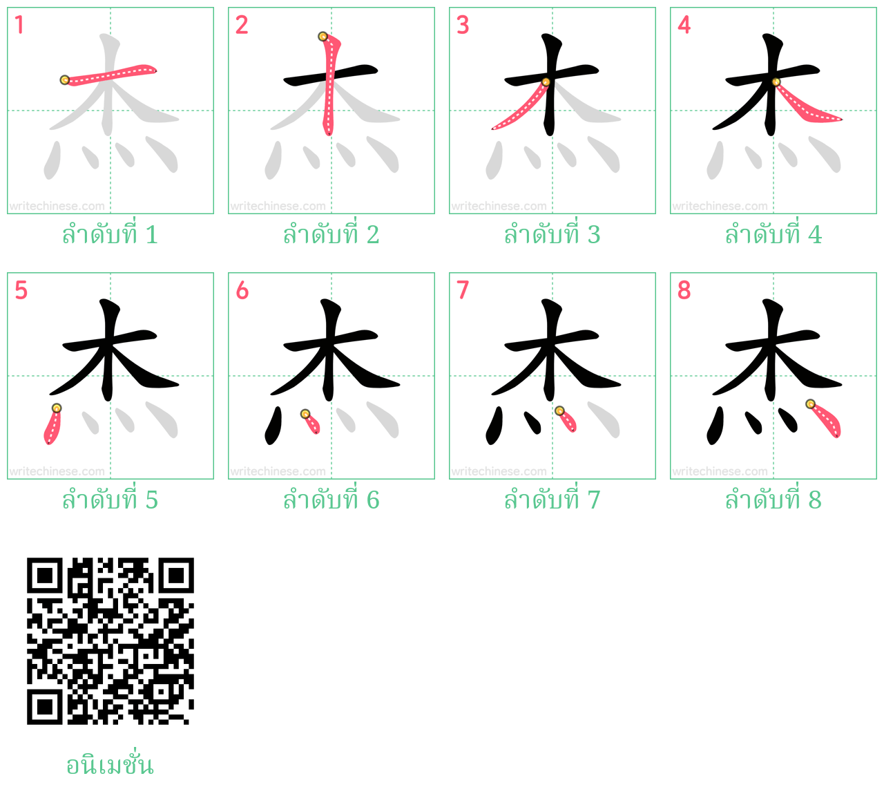 杰 ลำดับการเขียน