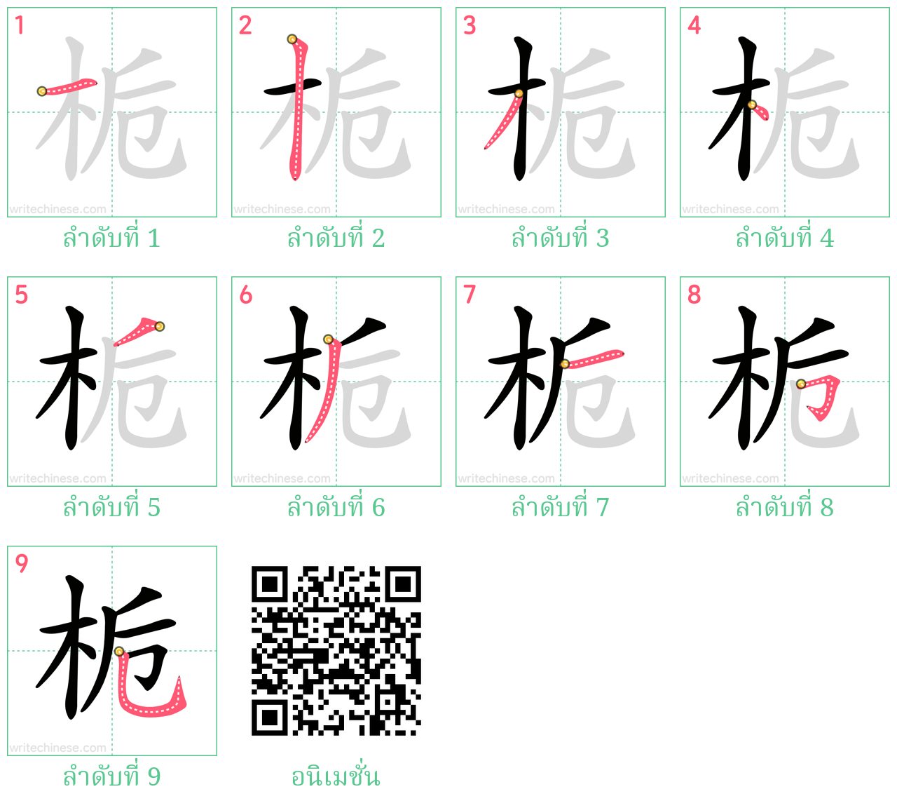 栀 ลำดับการเขียน