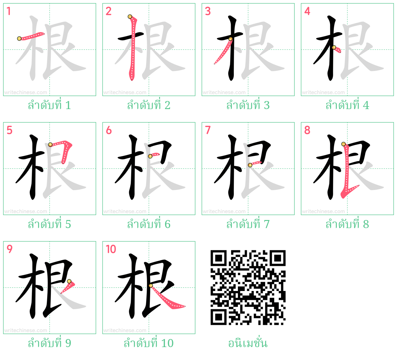 根 ลำดับการเขียน