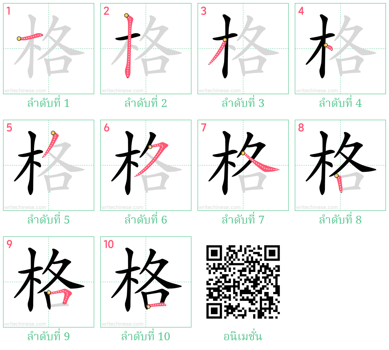 格 ลำดับการเขียน