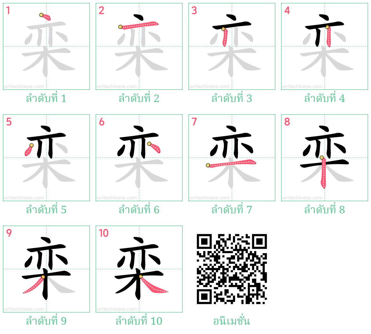 栾 ลำดับการเขียน