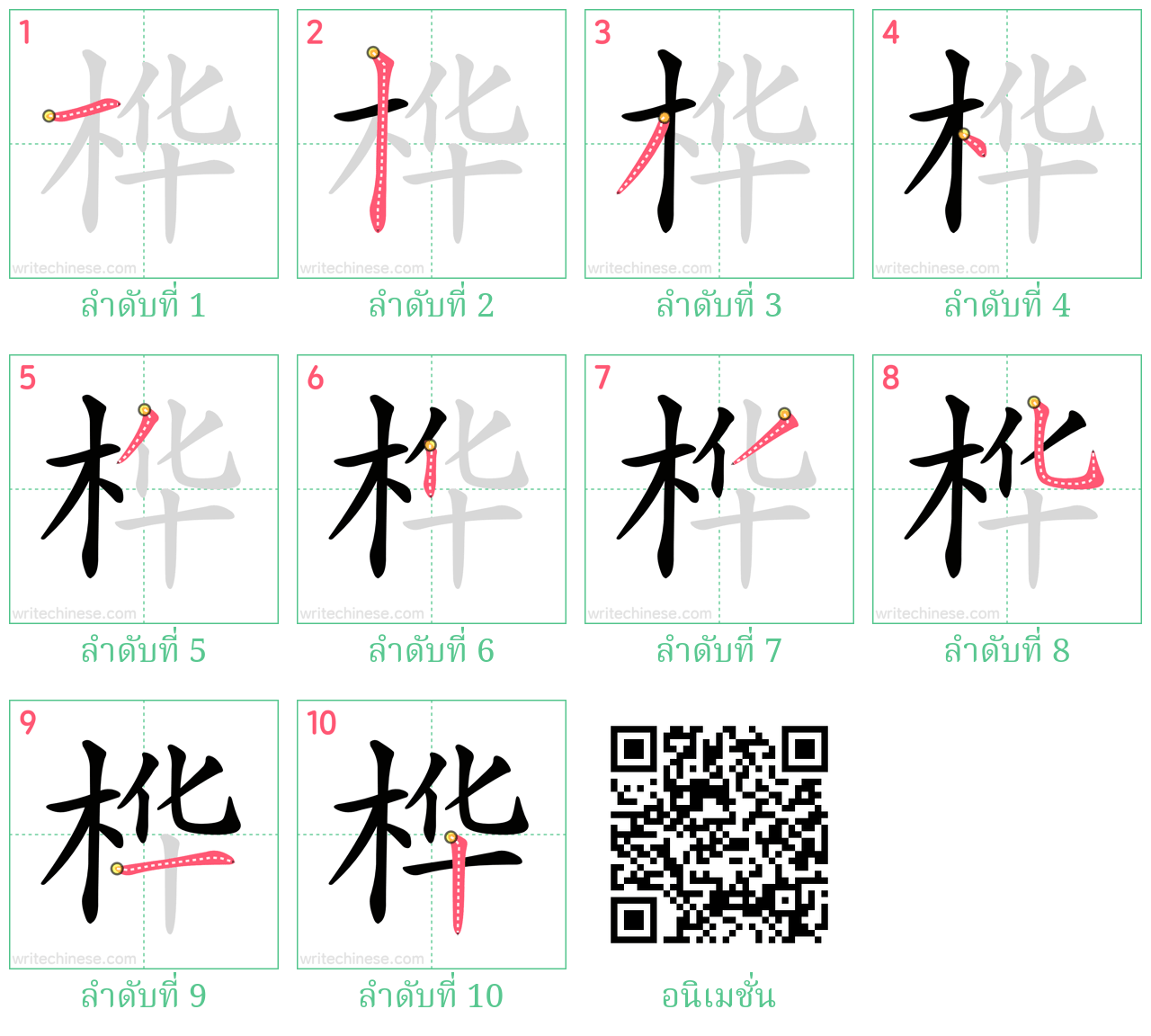 桦 ลำดับการเขียน