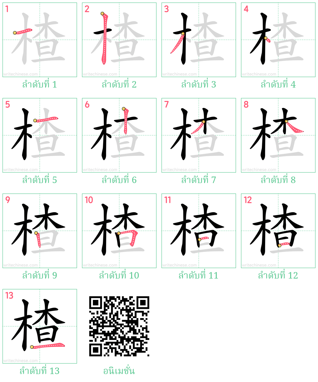 楂 ลำดับการเขียน