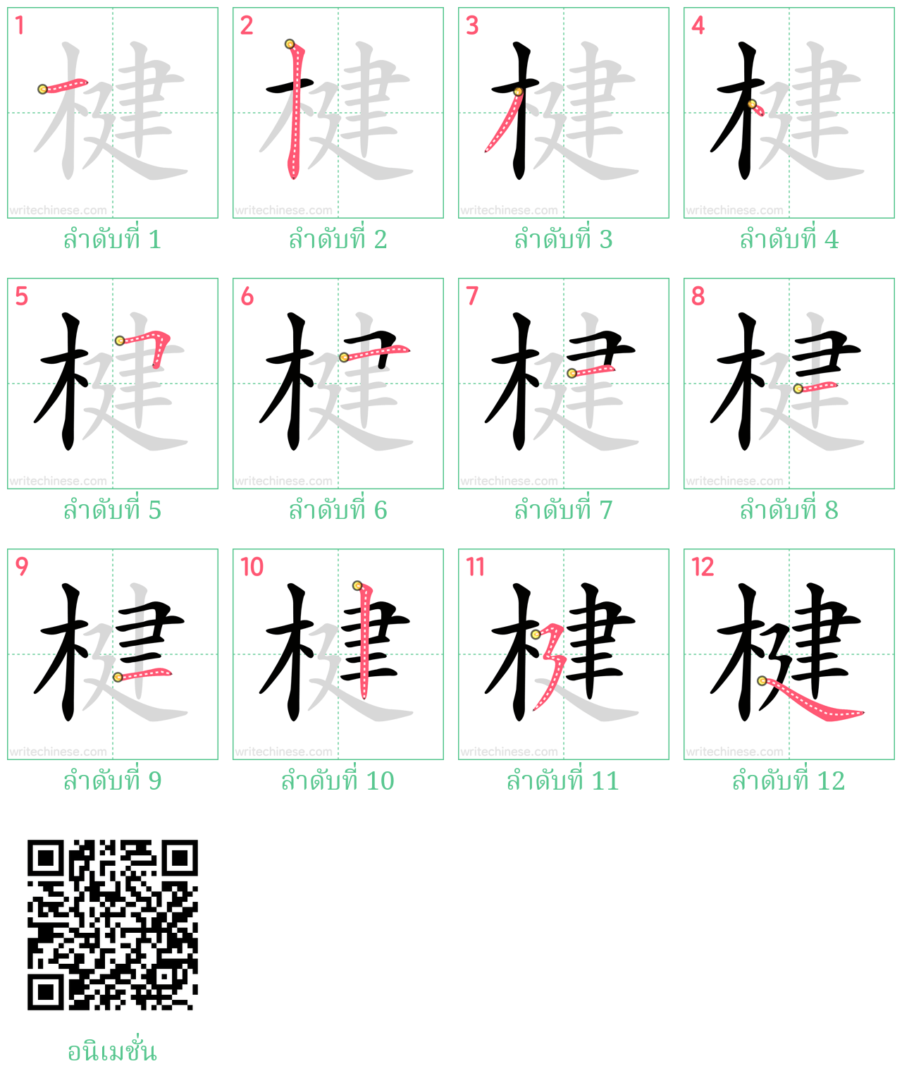 楗 ลำดับการเขียน