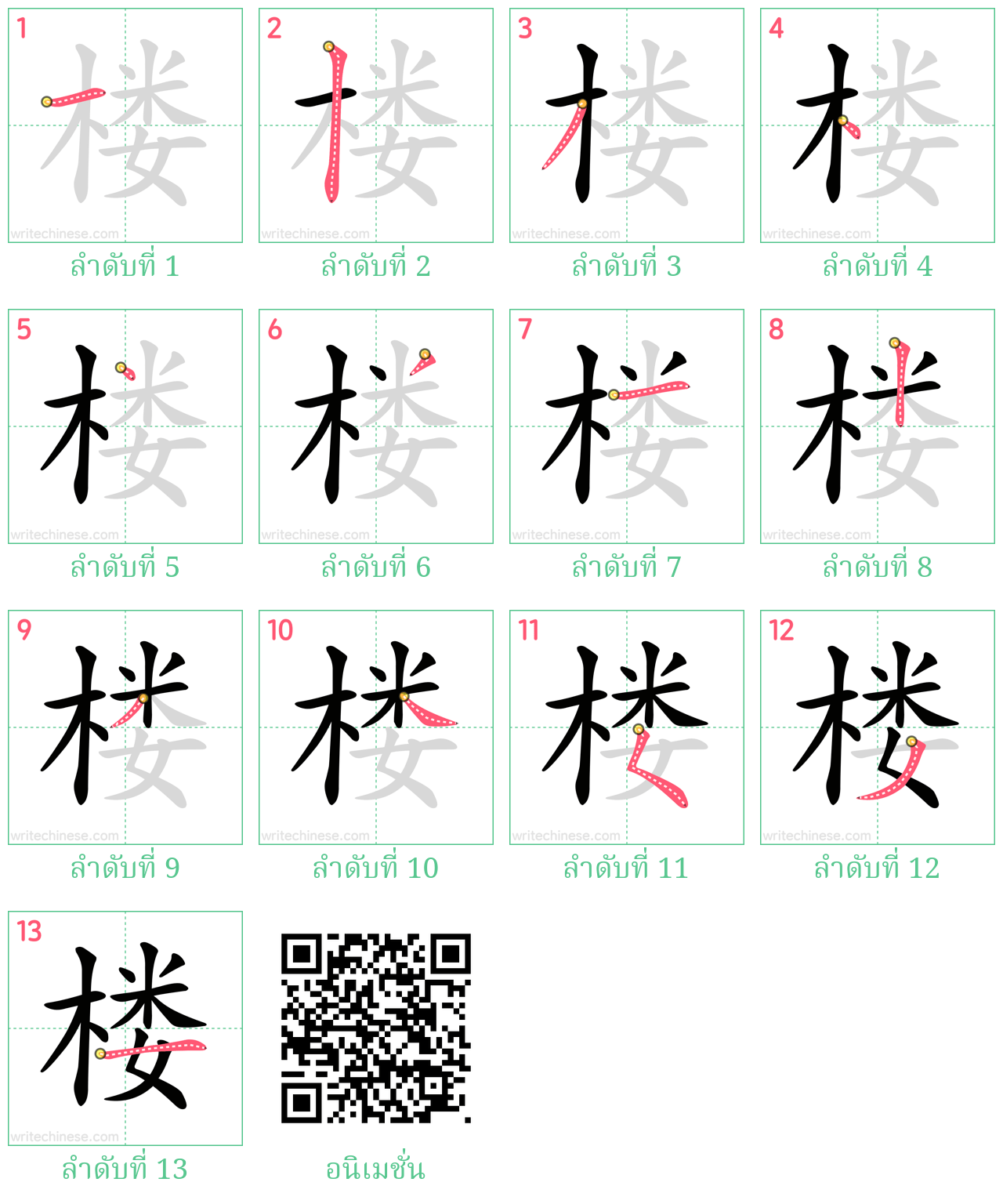 楼 ลำดับการเขียน