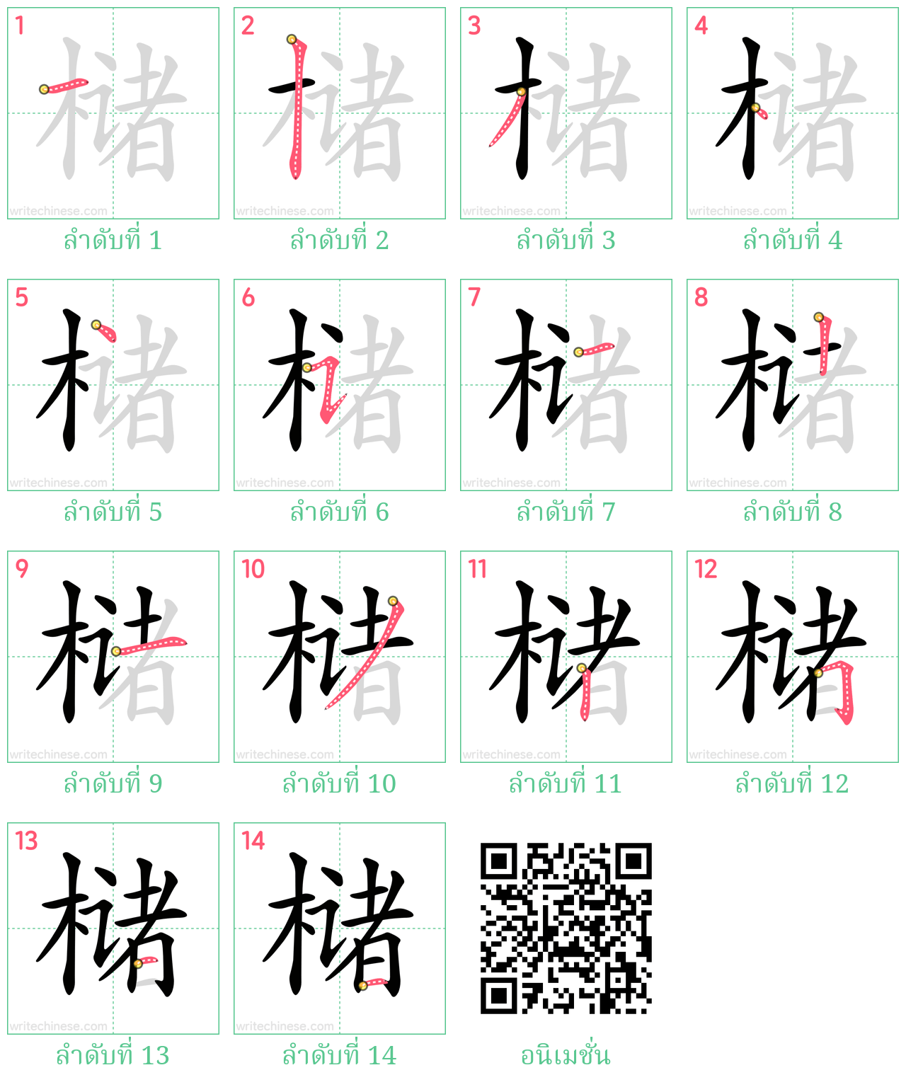 槠 ลำดับการเขียน