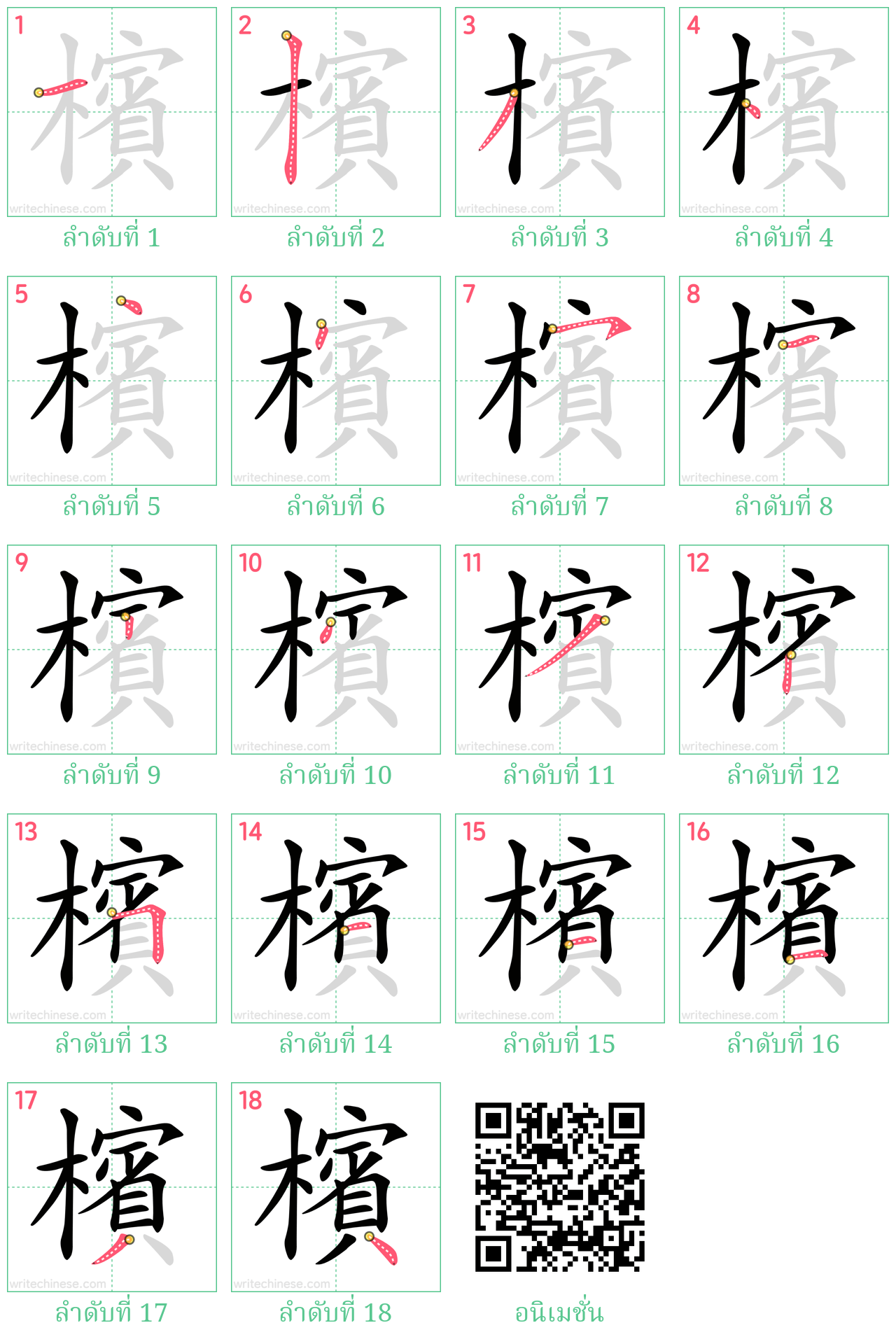 檳 ลำดับการเขียน