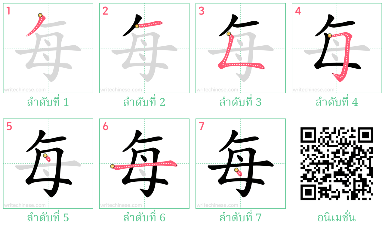 每 ลำดับการเขียน