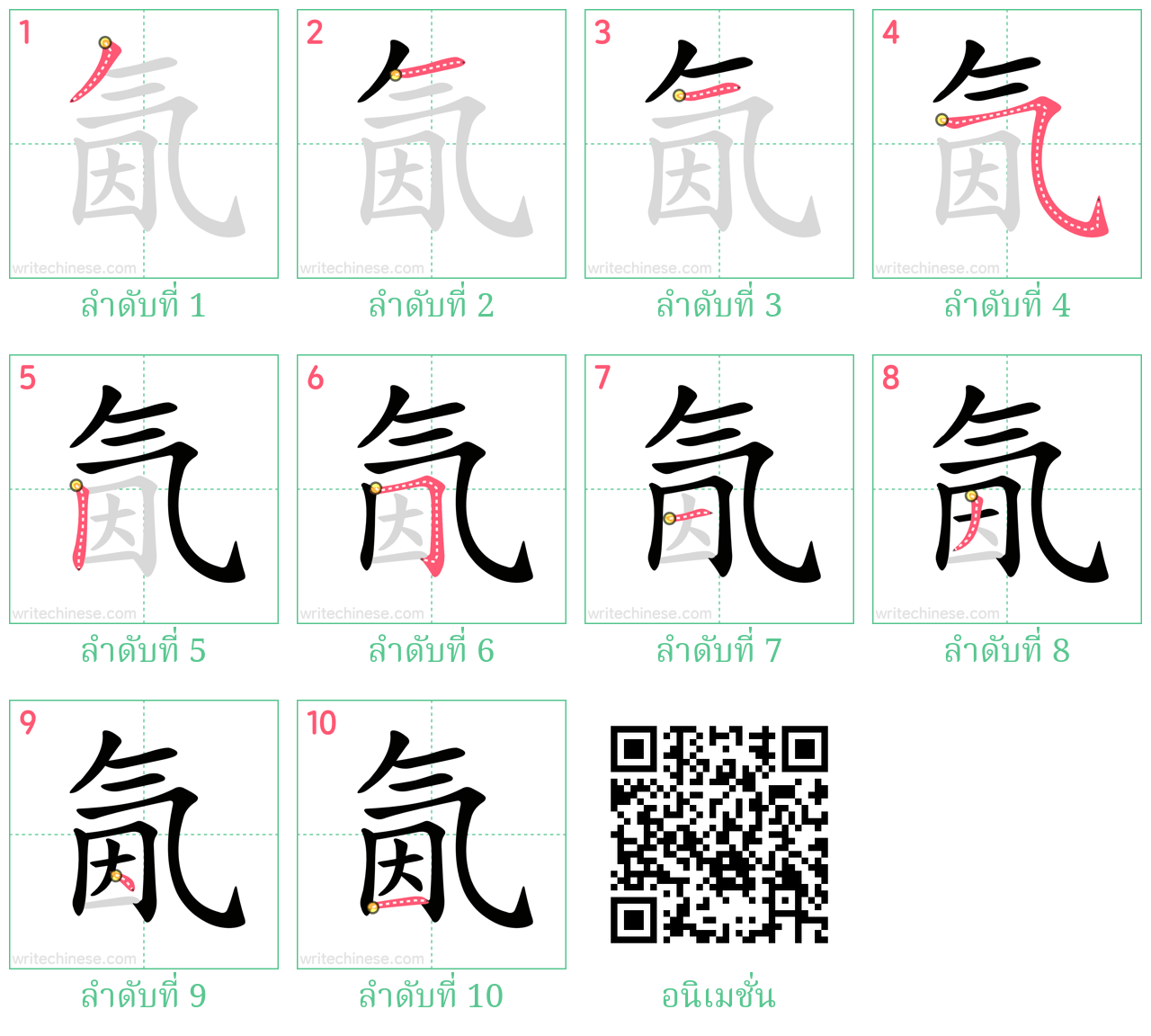 氤 ลำดับการเขียน