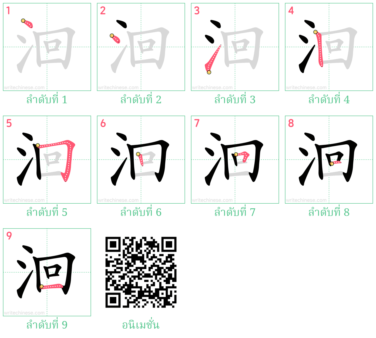 洄 ลำดับการเขียน