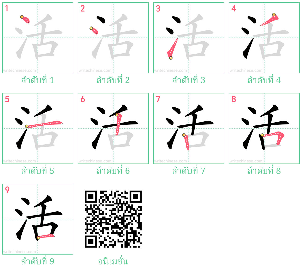 活 ลำดับการเขียน