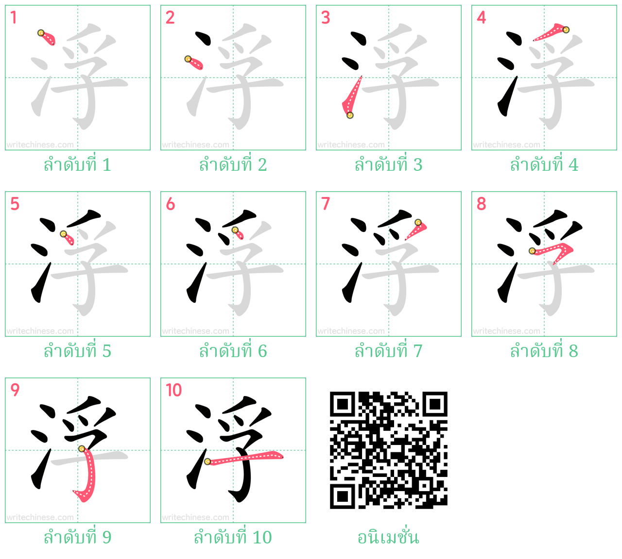 浮 ลำดับการเขียน