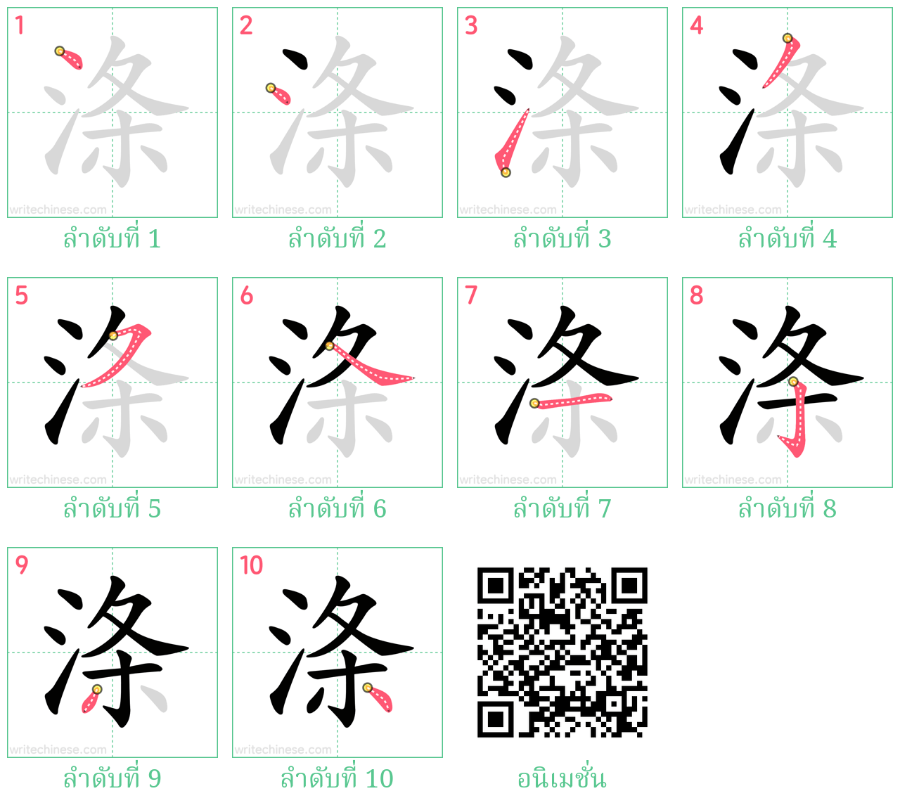 涤 ลำดับการเขียน