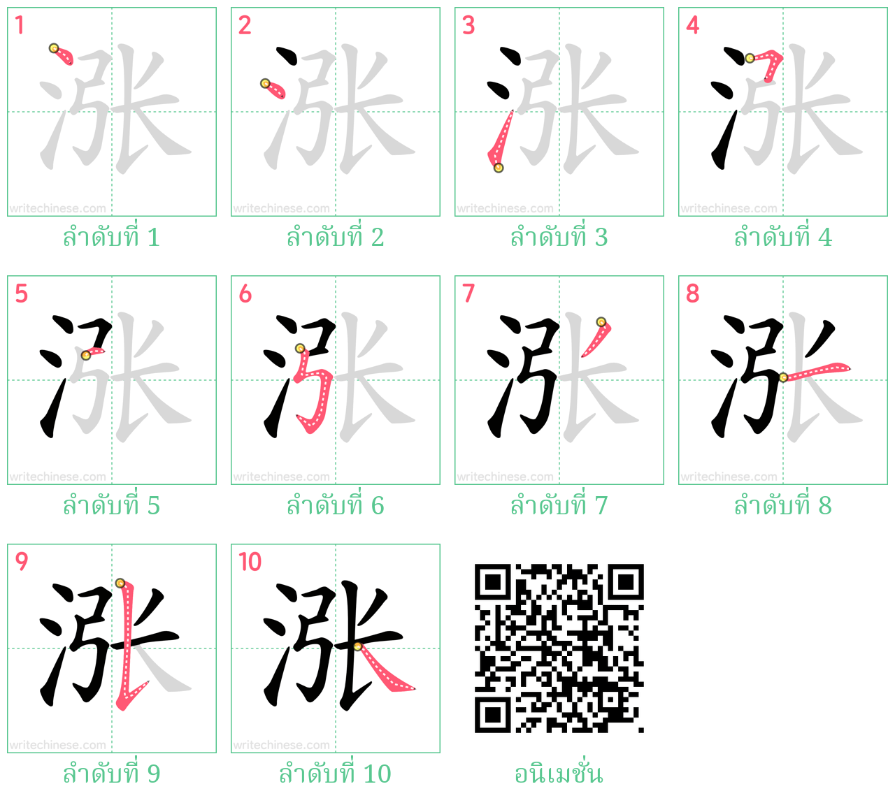 涨 ลำดับการเขียน