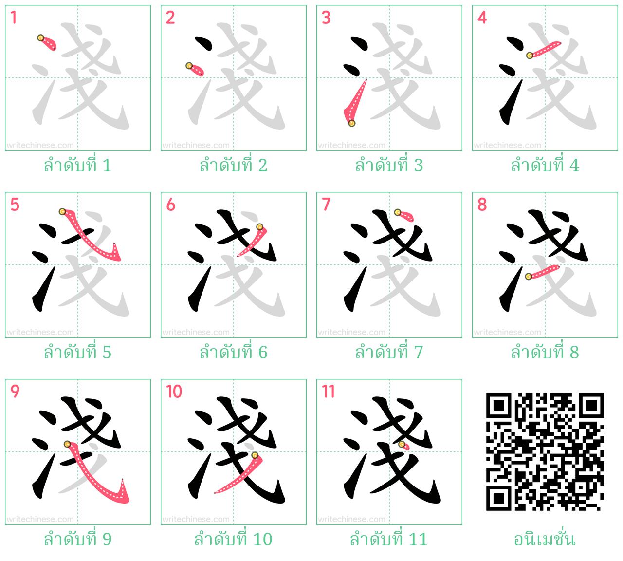 淺 ลำดับการเขียน