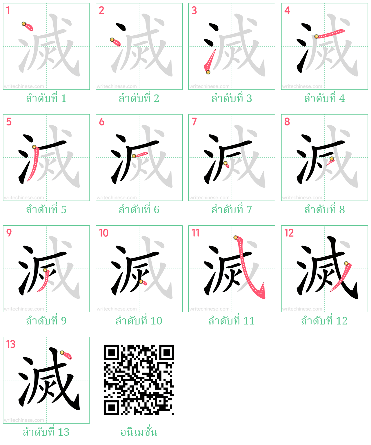 滅 ลำดับการเขียน