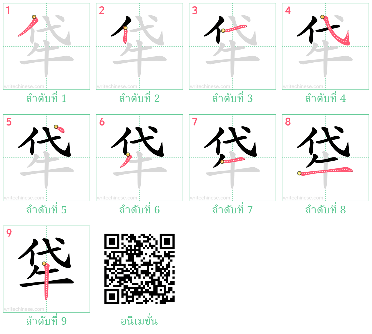 牮 ลำดับการเขียน