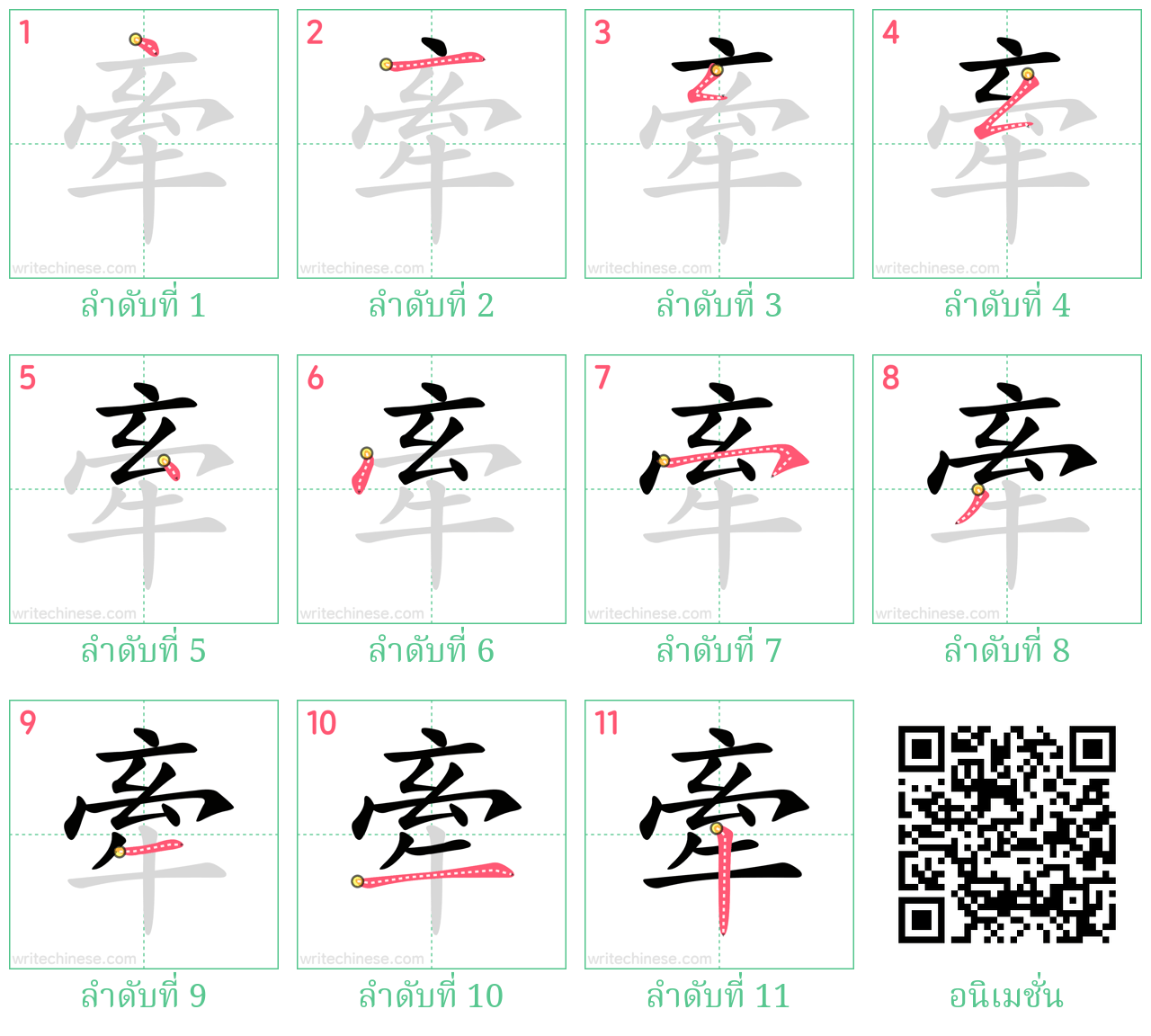 牽 ลำดับการเขียน