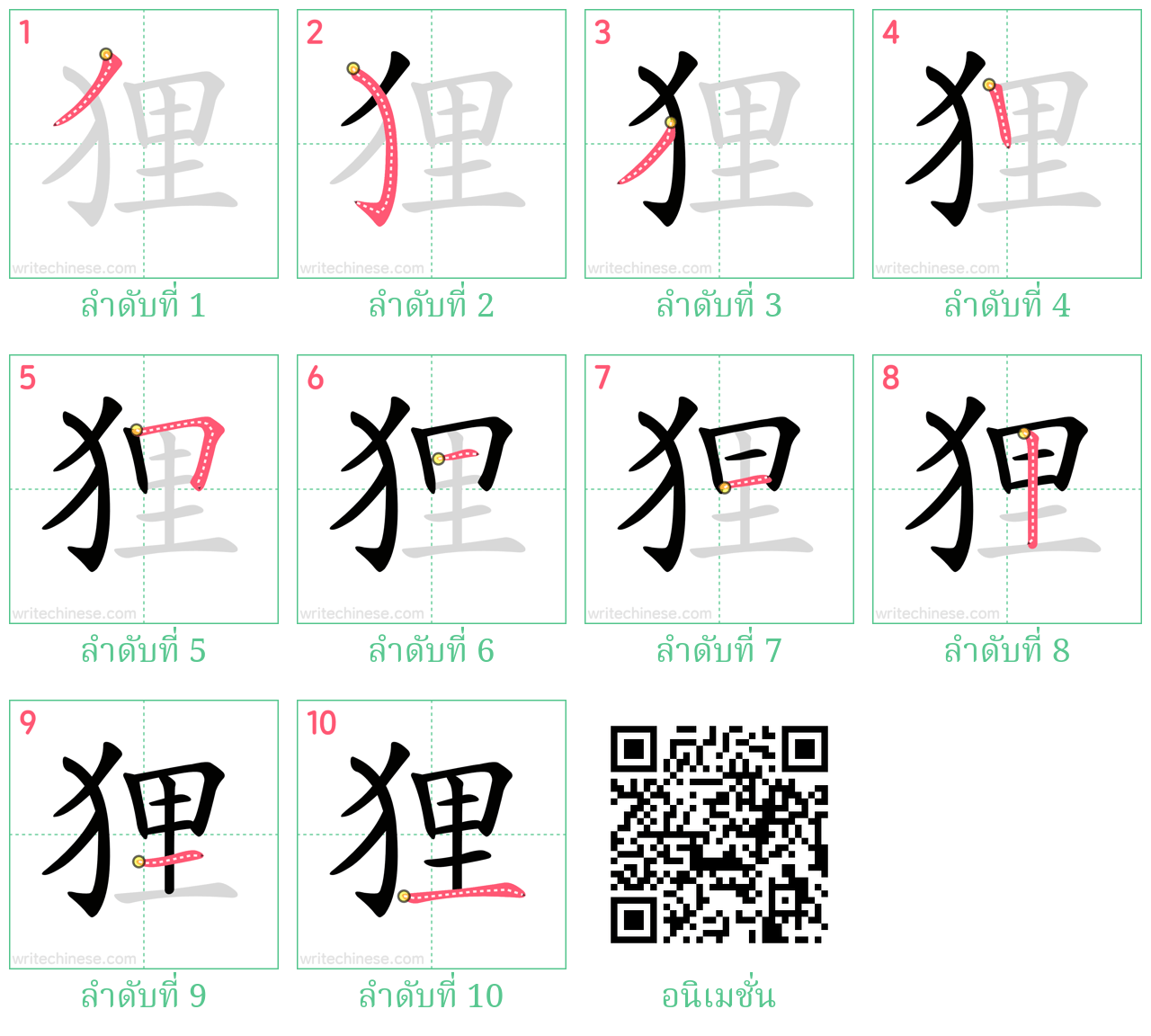 狸 ลำดับการเขียน