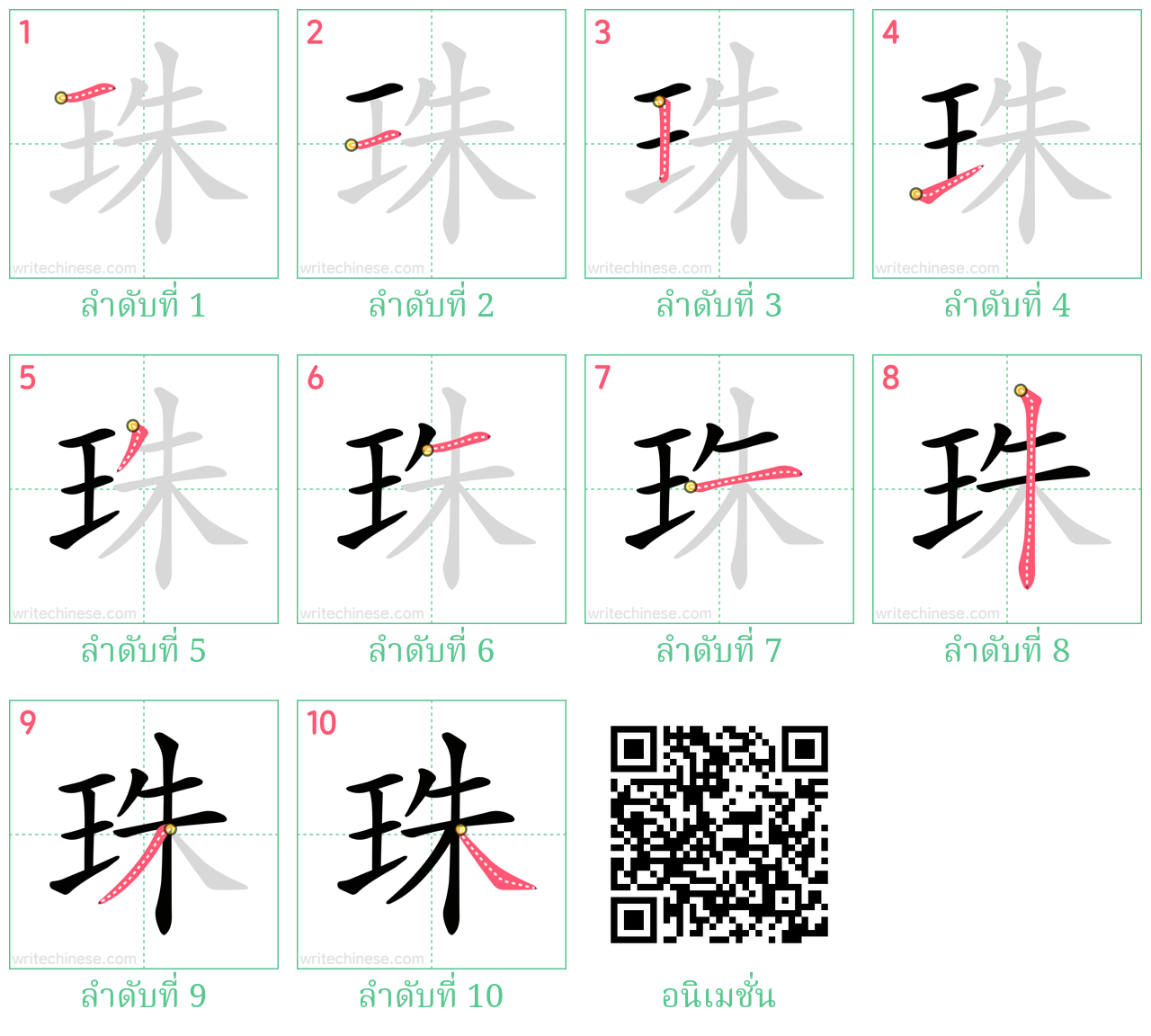 珠 ลำดับการเขียน