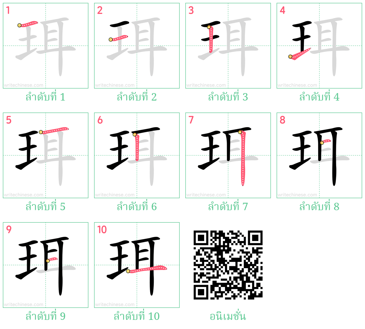 珥 ลำดับการเขียน