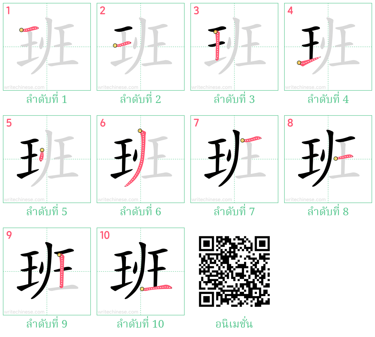 班 ลำดับการเขียน